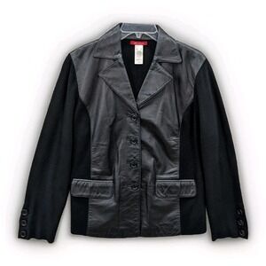AK Anne Klein Leather Knit Blazer‎ Jacket Size XL Black 4-Button Pockets